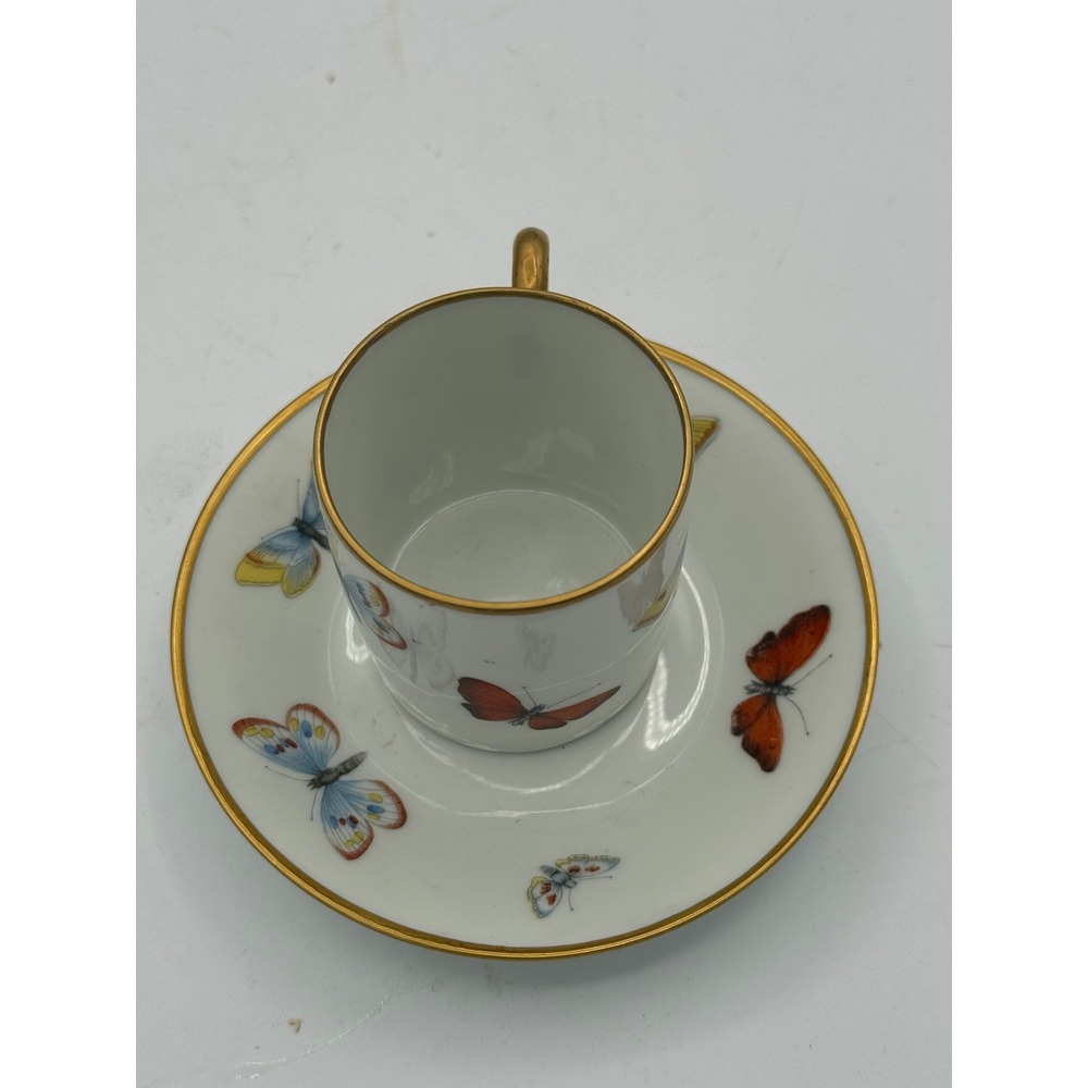 Limoges France Butterfly Porcelain Demitasse Cup and Saucer Set Gold Gilt Rim